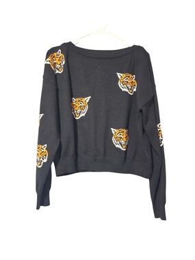 Lala Black Crewneck Sweater with Tiger Embroidery